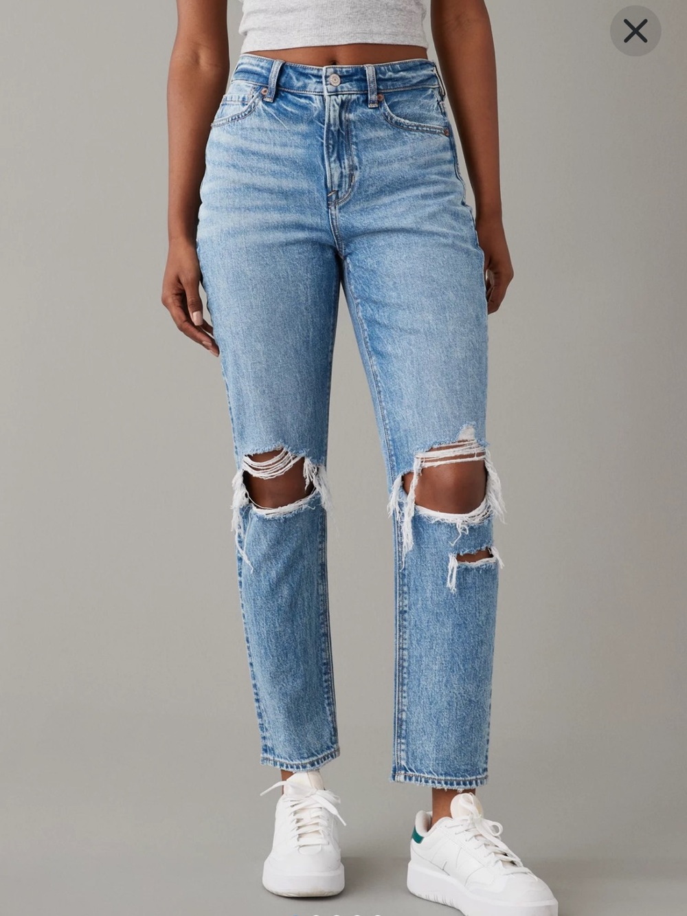 AE Mom Jean in Light Wash Distressed High-Rise